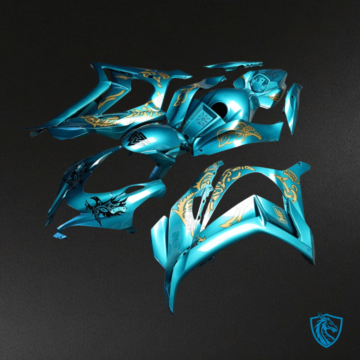 Kawasaki ZX10R (2016-2020) Gloss Teal & Gold Fairing Kit - Aftermarket ABS Bodywork
