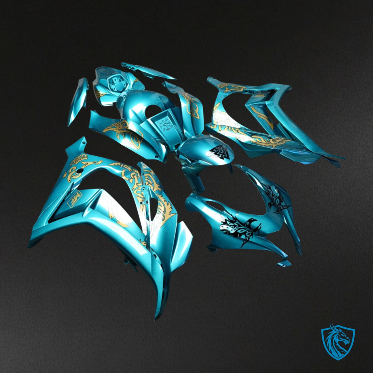 Kawasaki ZX10R (2016-2020) Gloss Teal & Gold Fairing Kit - Aftermarket ABS Bodywork