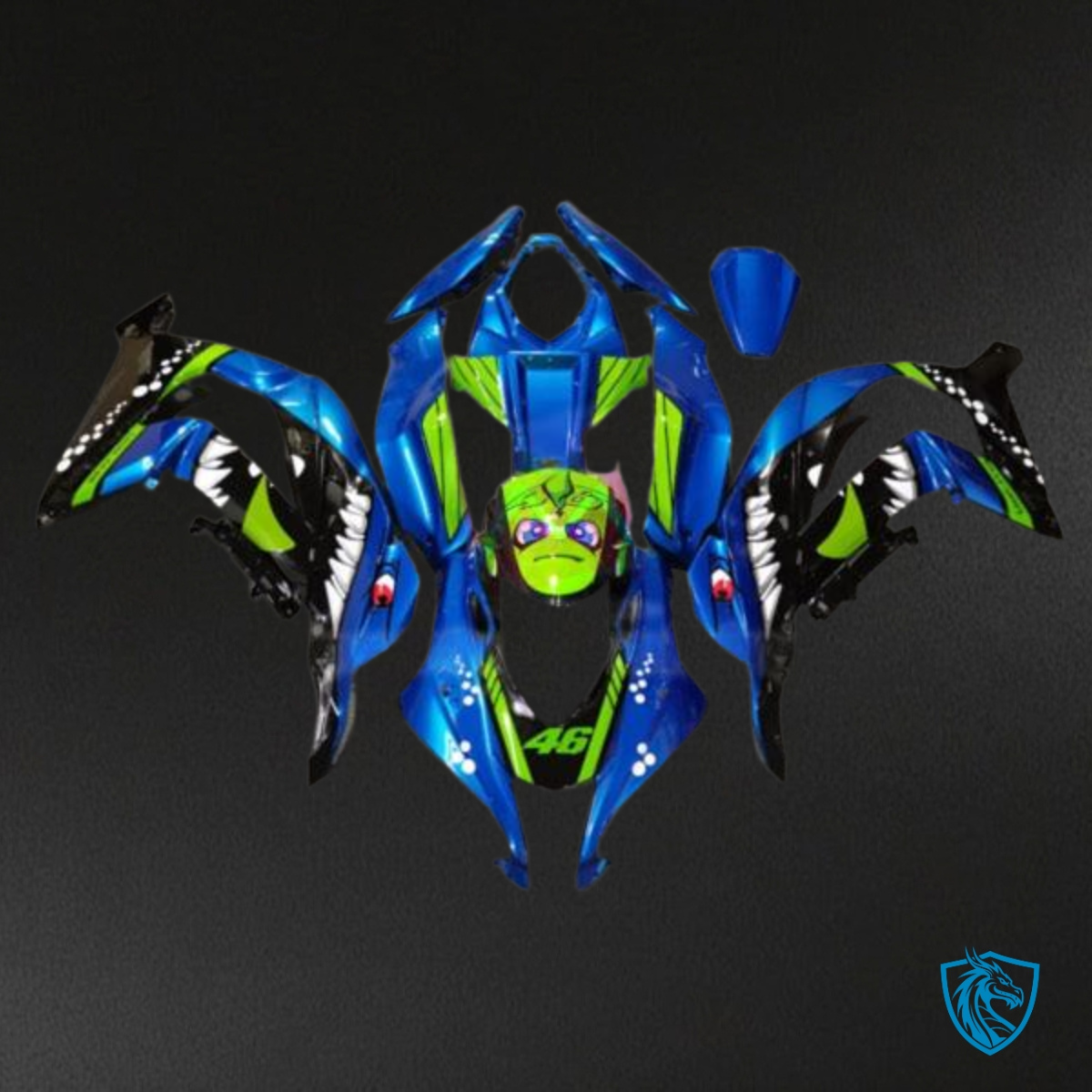 Kawasaki ZX10R (2016-2020) Black, Green & Blue Shark - MERGEment Motorcycle Fairings Kit