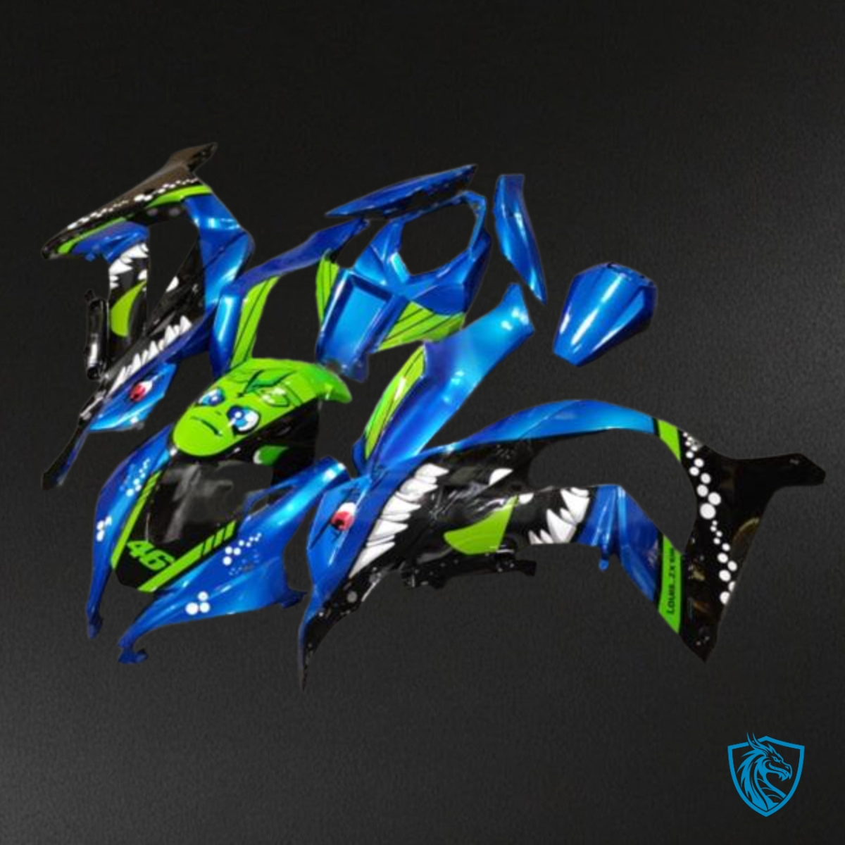 Kawasaki ZX10R (2016-2020) Black, Green & Blue Shark - MERGEment Motorcycle Fairings Kit
