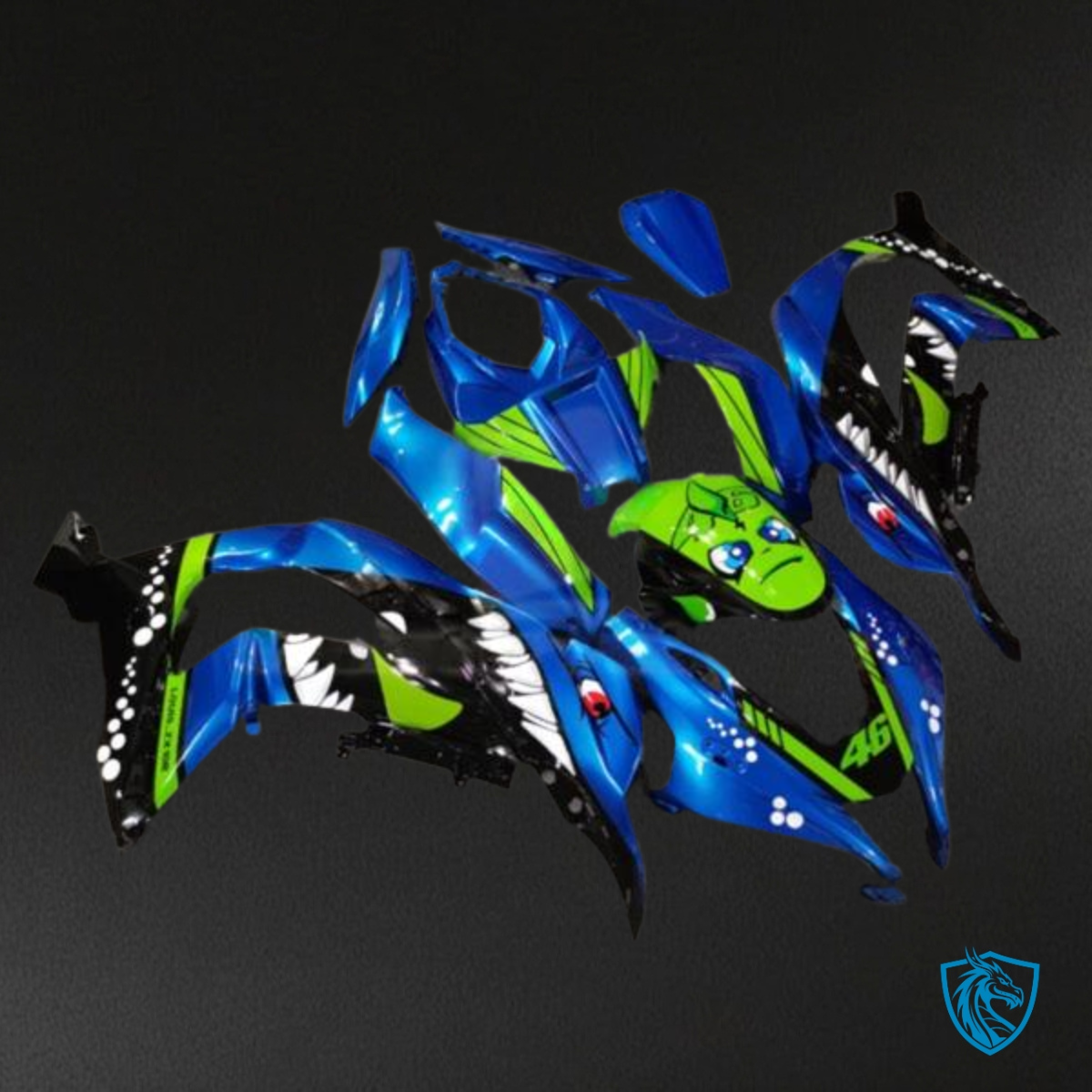 Kawasaki ZX10R (2016-2020) Black, Green & Blue Shark - MERGEment Motorcycle Fairings Kit
