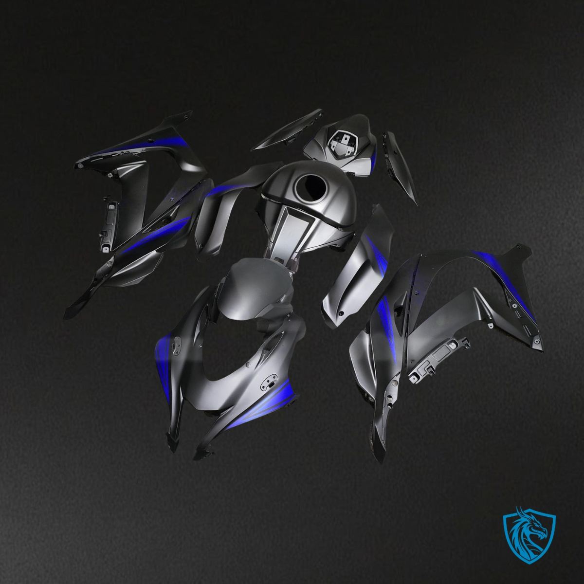 Kawasaki ZX10R (2016-2020) Matte Black & Blue Fairing Kit - Aftermarket ABS Bodywork