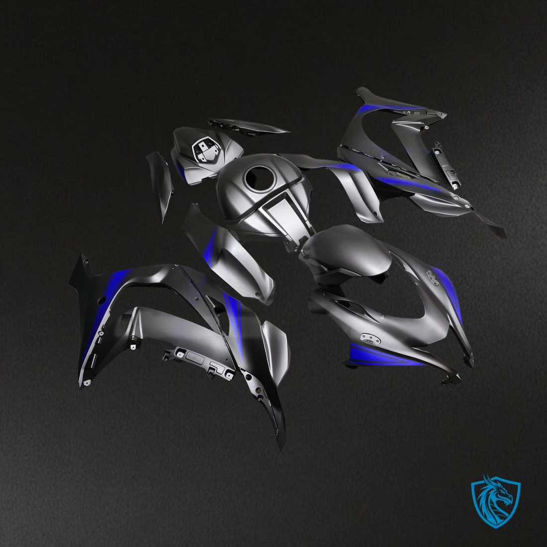 Kawasaki ZX10R (2016-2020) Matte Black & Blue Fairing Kit - Aftermarket ABS Bodywork