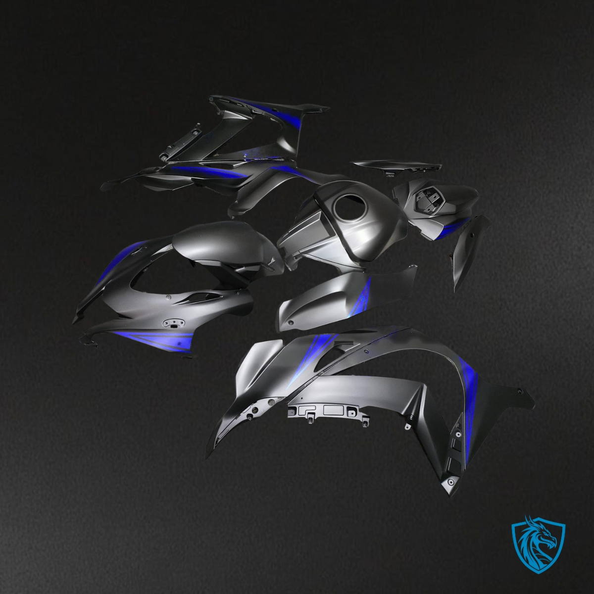 Kawasaki ZX10R (2016-2020) Matte Black & Blue Fairing Kit - Aftermarket ABS Bodywork