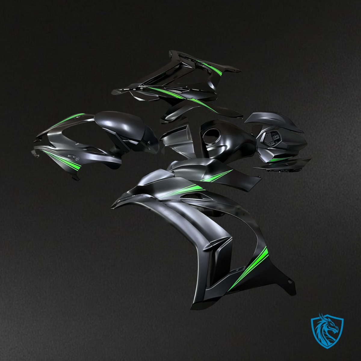 Kawasaki ZX10R (2016-2020) Matte Black & Green Fairing Kit | ABS Bodywork