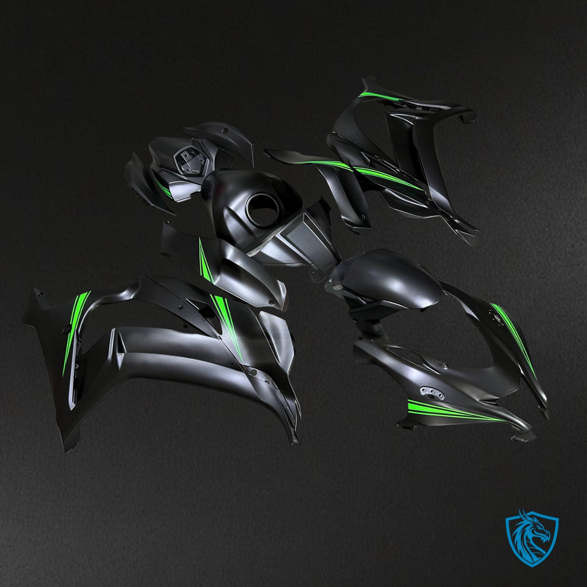 Kawasaki ZX10R (2016-2020) Matte Black & Green Fairing Kit | ABS Bodywork