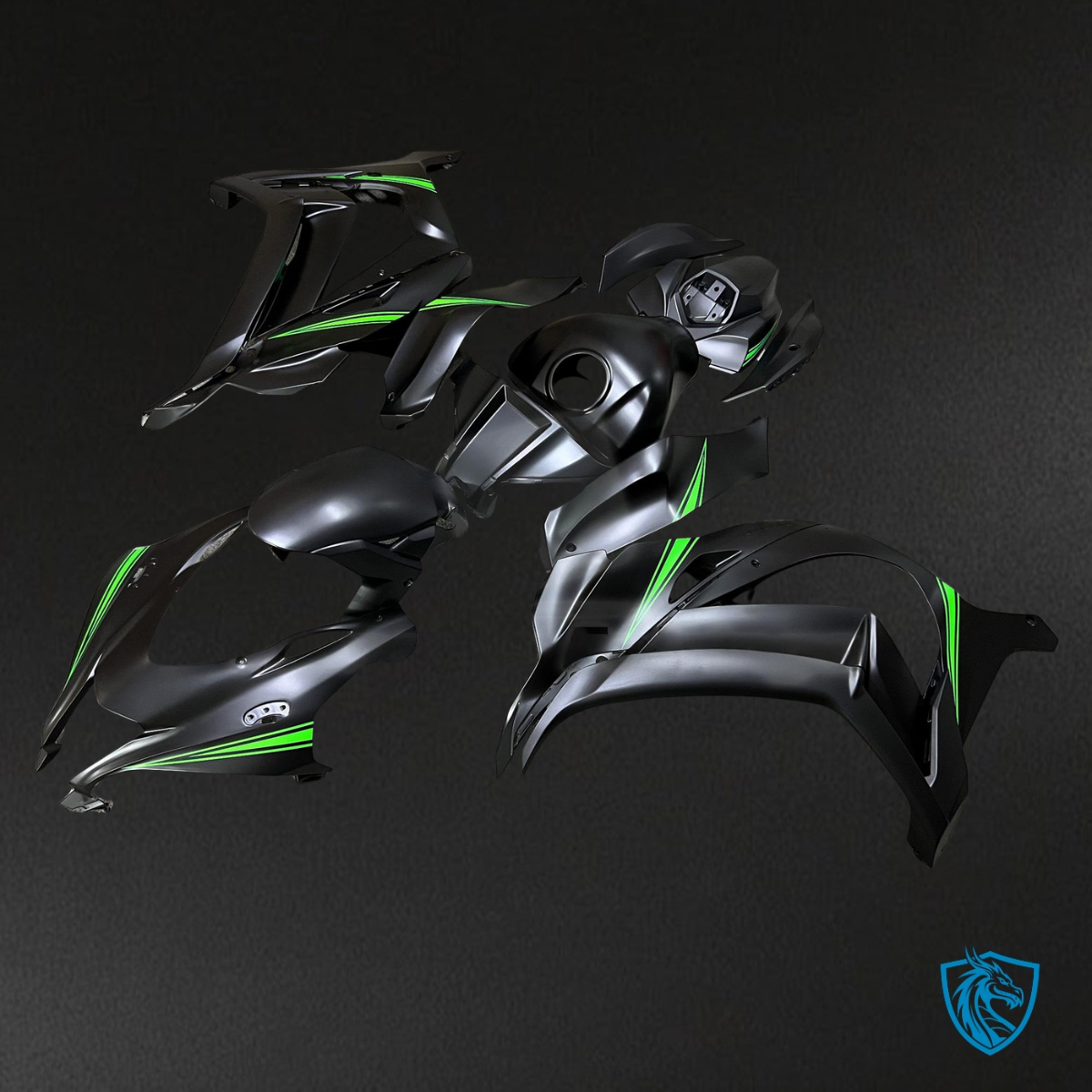 Kawasaki ZX10R (2016-2020) Matte Black & Green Fairing Kit | ABS Bodywork
