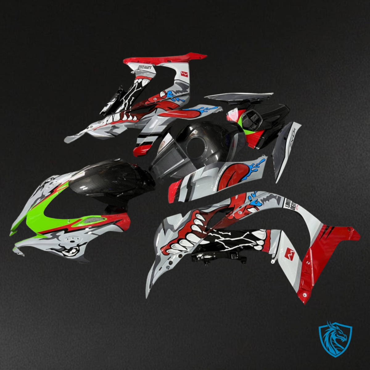 Kawasaki ZX10R (2016-2020) Red, Black & White Shark Fairing Kit - Aftermarket ABS Bodywork