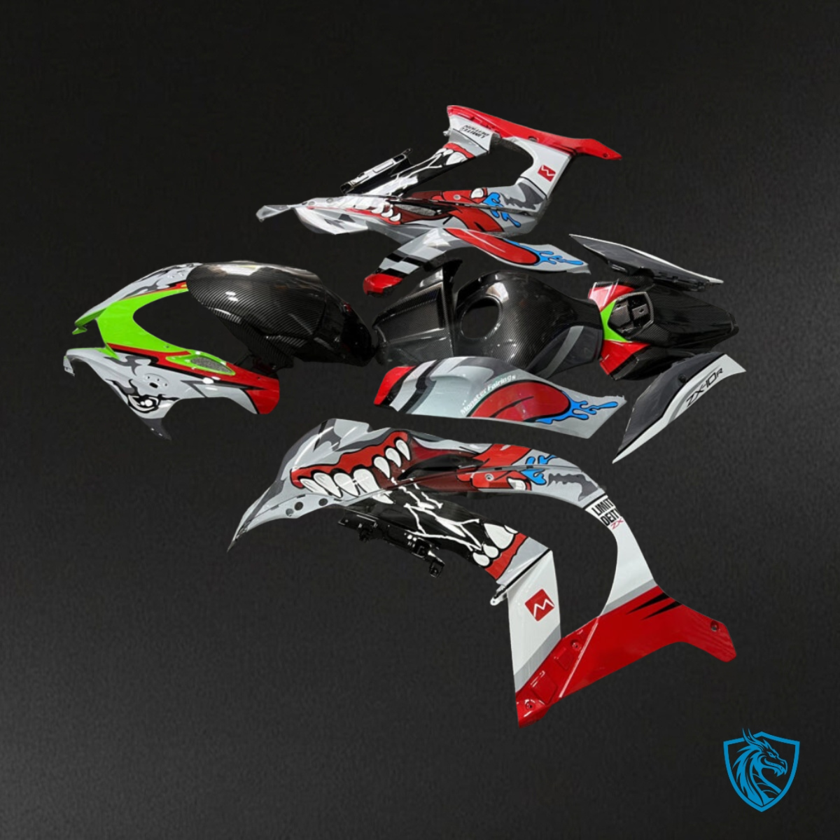 Kawasaki ZX10R (2016-2020) Red, Black & White Shark Fairing Kit - Aftermarket ABS Bodywork
