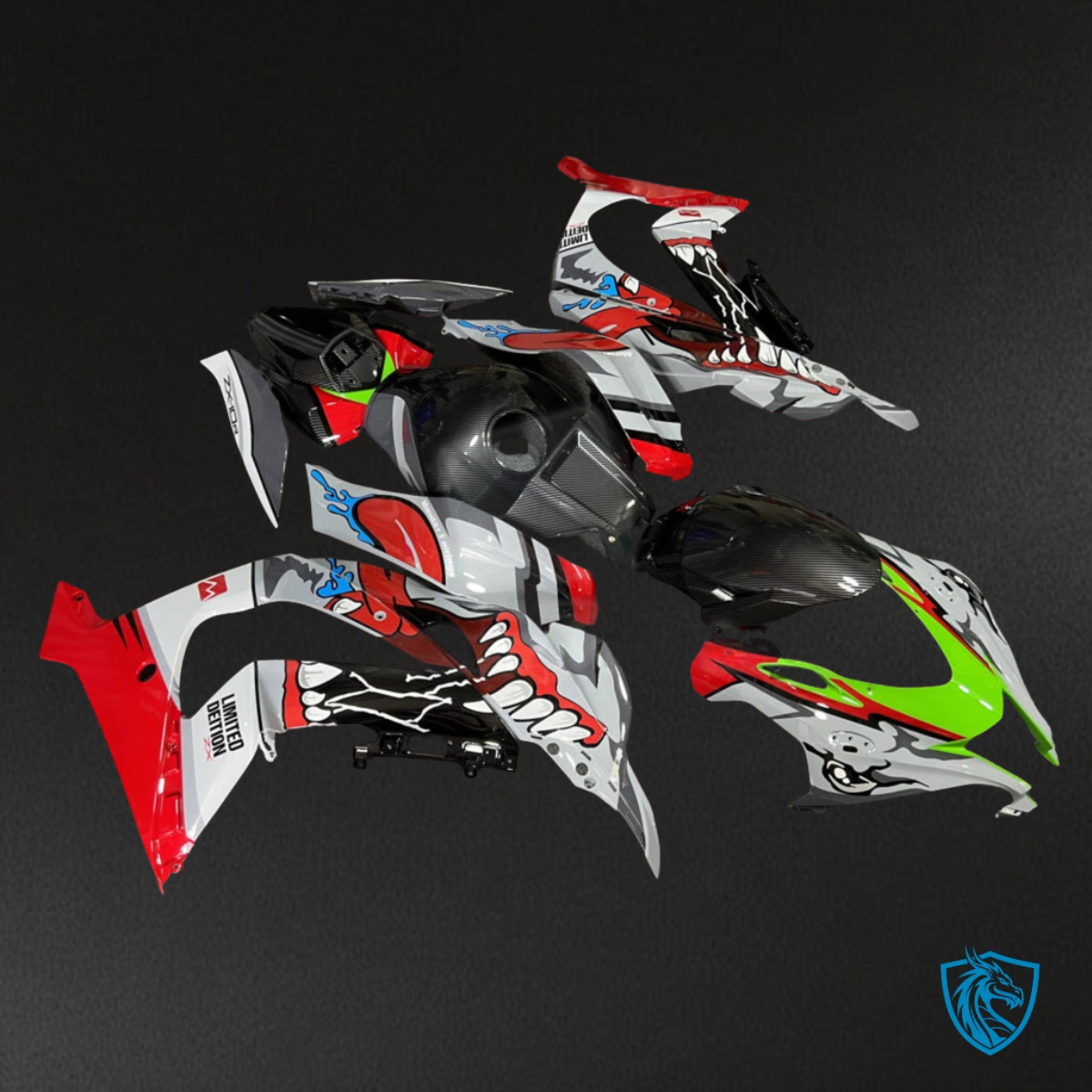 Kawasaki ZX10R (2016-2020) Red, Black & White Shark Fairing Kit - Aftermarket ABS Bodywork