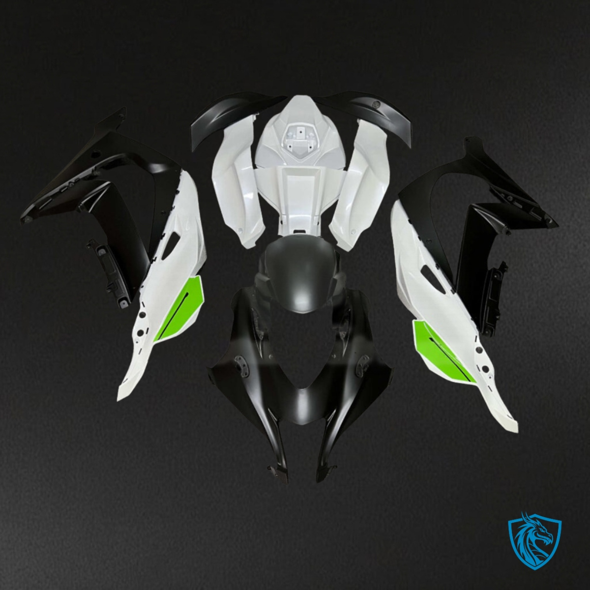 Kawasaki ZX10R (2016-2020) Pearl White & Matte Black Green Fairing Kit | ABS Bodywork