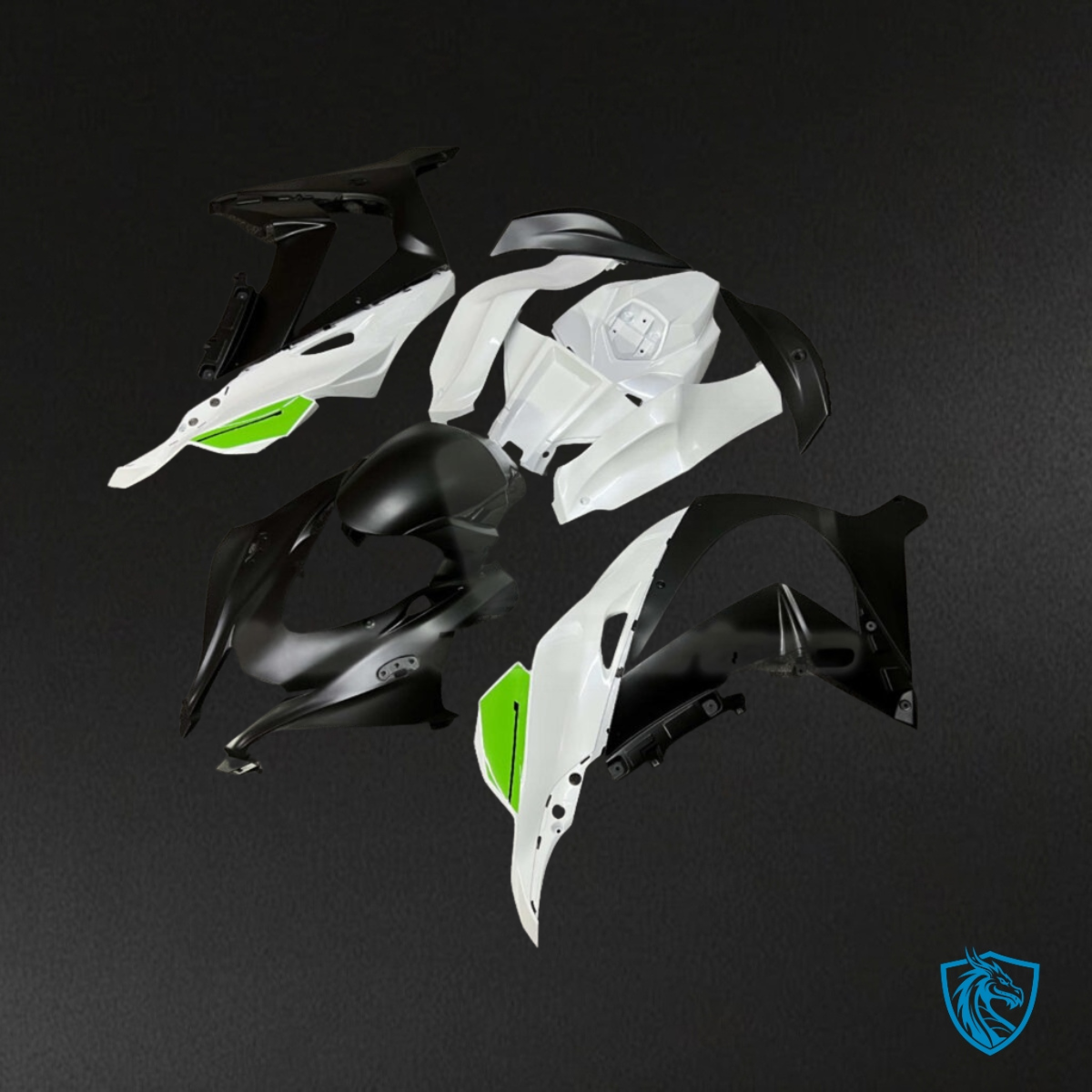 Kawasaki ZX10R (2016-2020) Pearl White & Matte Black Green Fairing Kit | ABS Bodywork