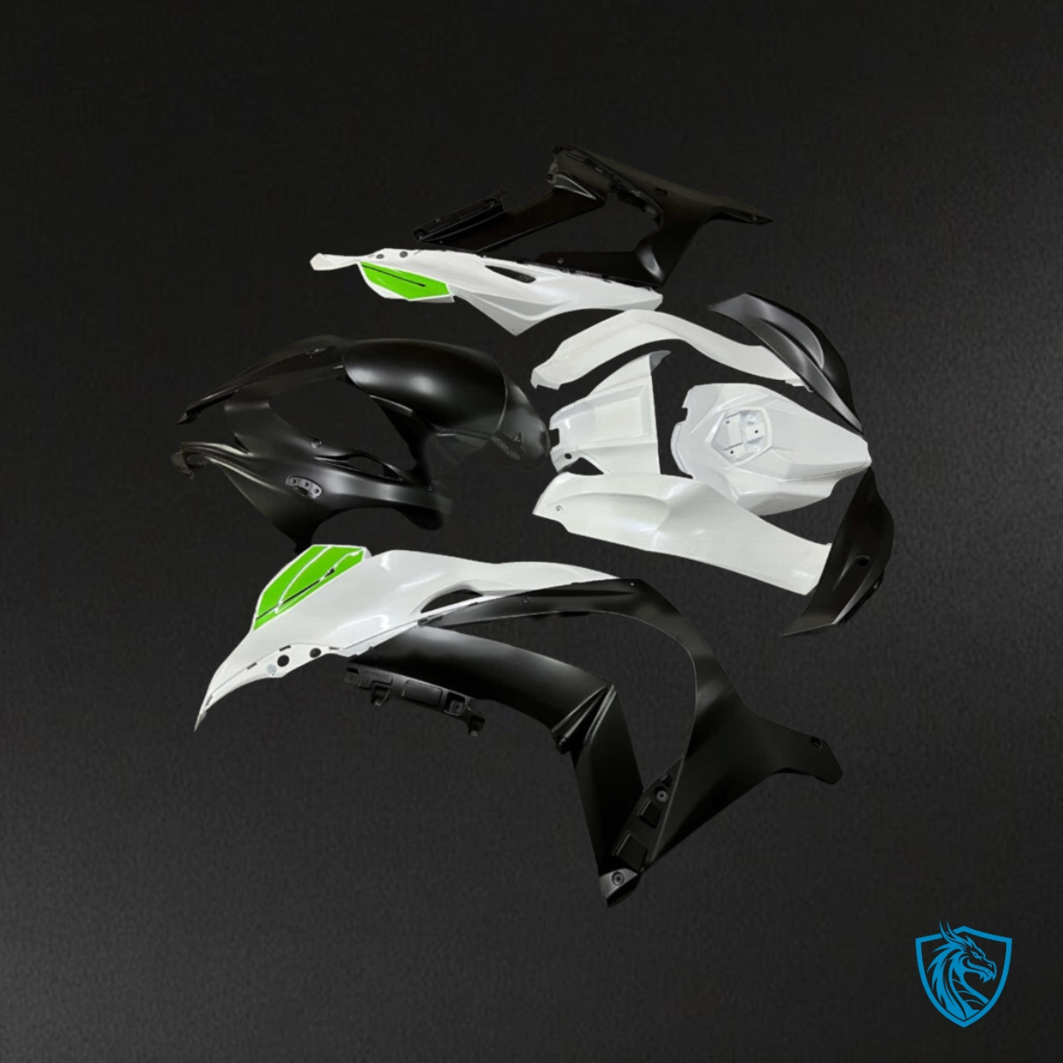 Kawasaki ZX10R (2016-2020) Pearl White & Matte Black Green Fairing Kit | ABS Bodywork