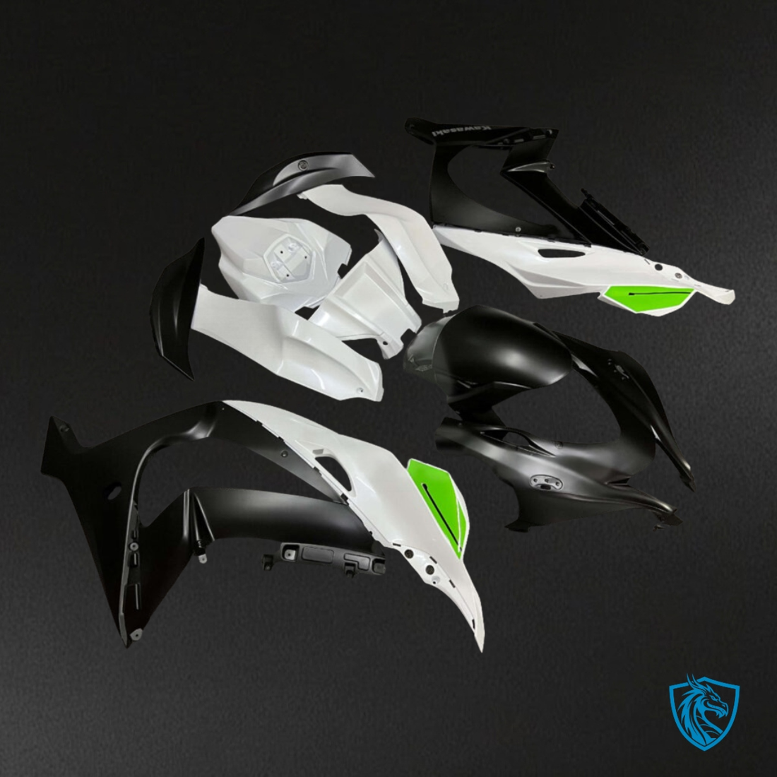 Kawasaki ZX10R (2016-2020) Pearl White & Matte Black Green Fairing Kit | ABS Bodywork