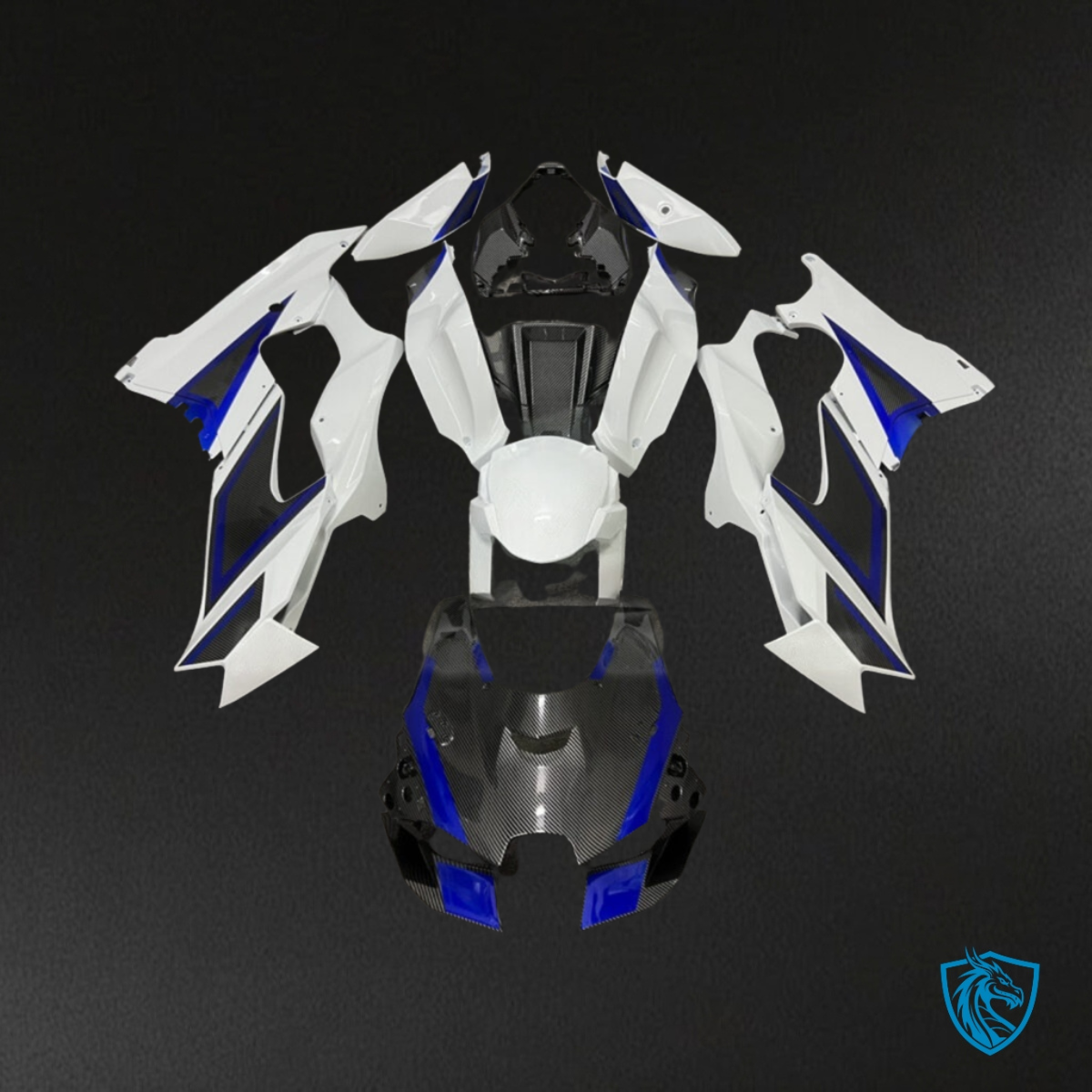 Kawasaki ZX10R (2021-2025) Carbon Fiber Blue, White & Black Trim - Custom ABS Fairing Kit