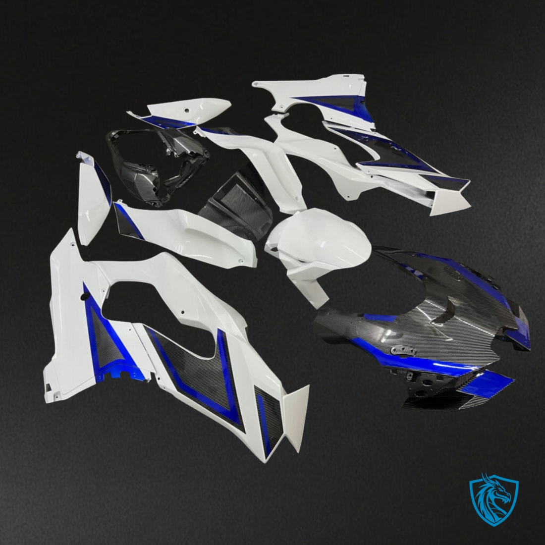 Kawasaki ZX10R (2021-2025) Carbon Fiber Blue, White & Black Trim - Custom ABS Fairing Kit