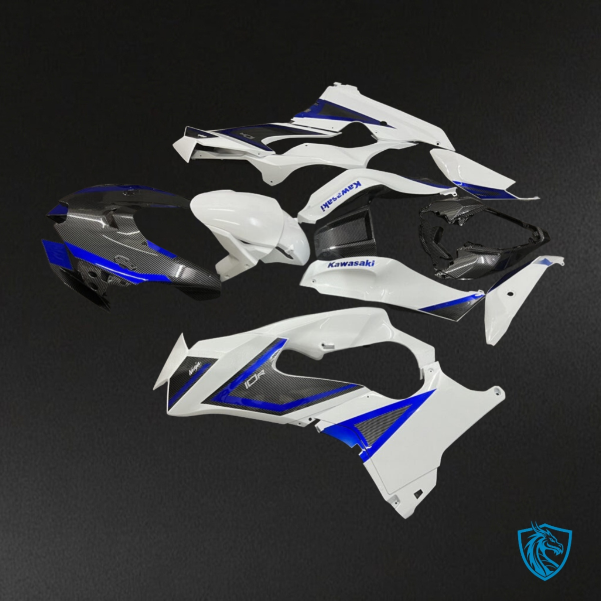 Kawasaki ZX10R (2021-2025) Carbon Fiber Blue, White & Black Trim - Custom ABS Fairing Kit
