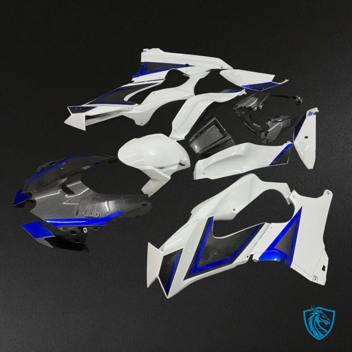 Kawasaki ZX10R (2021-2025) Carbon Fiber Blue, White & Black Trim - Custom ABS Fairing Kit