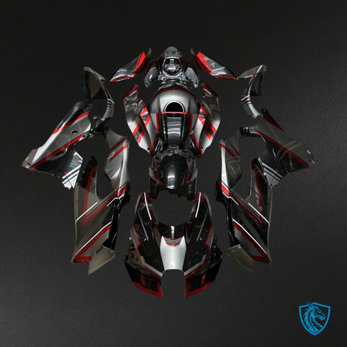 Kawasaki ZX10R (2021-2025) Gloss Black, Gray & Red Fairing Kit | ABS Bodywork