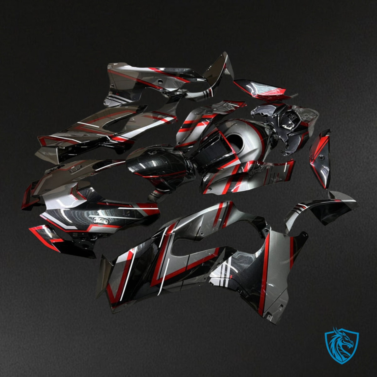 Kawasaki ZX10R (2021-2025) Gloss Black, Gray & Red Fairing Kit | ABS Bodywork