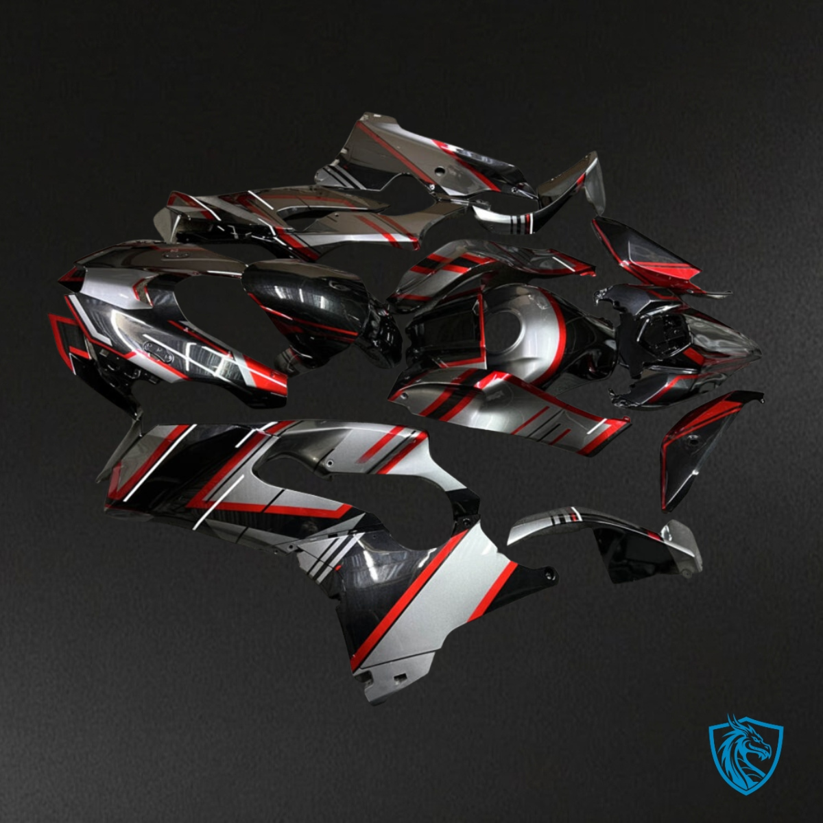 Kawasaki ZX10R (2021-2025) Gloss Black, Gray & Red Fairing Kit | ABS Bodywork