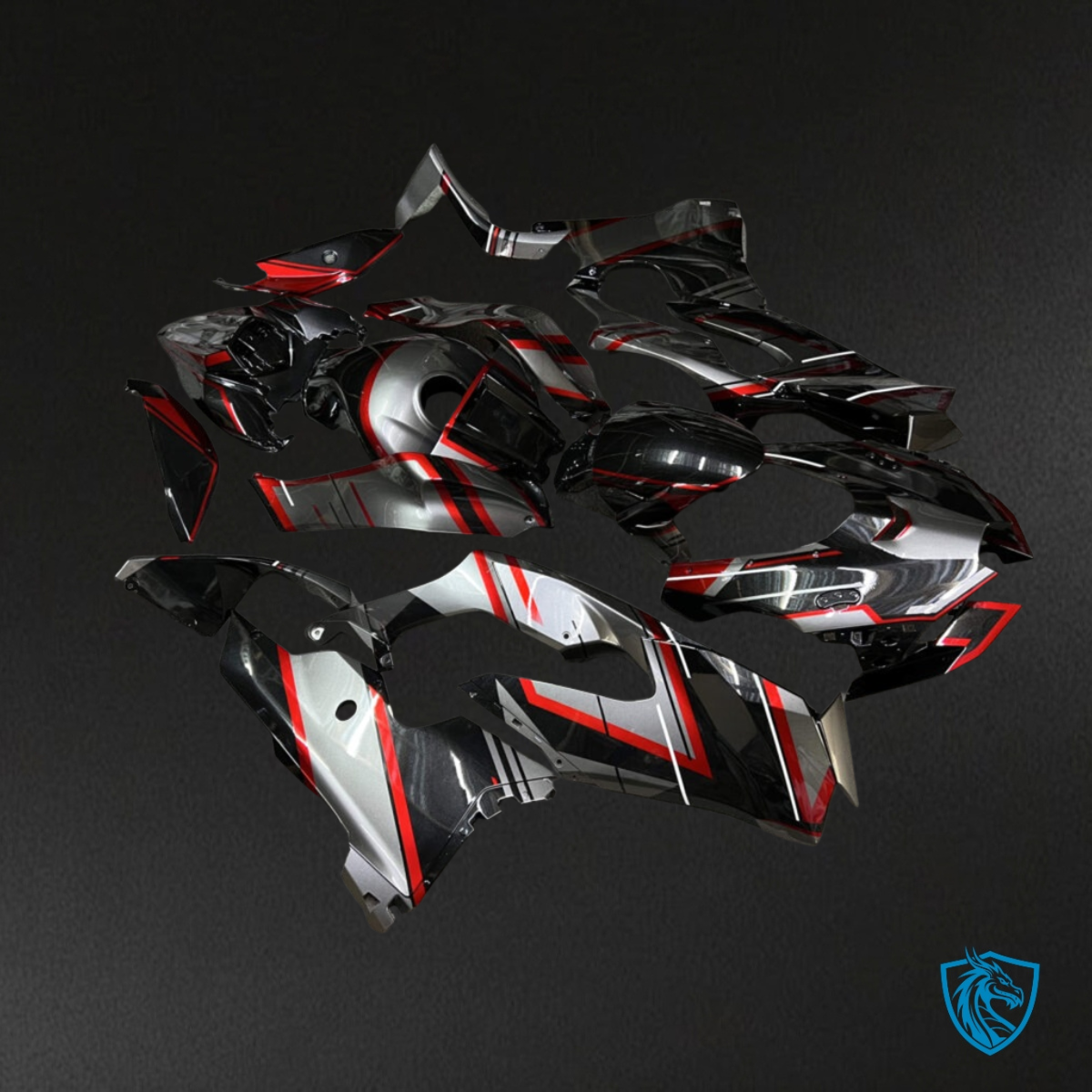 Kawasaki ZX10R (2021-2025) Gloss Black, Gray & Red Fairing Kit | ABS Bodywork