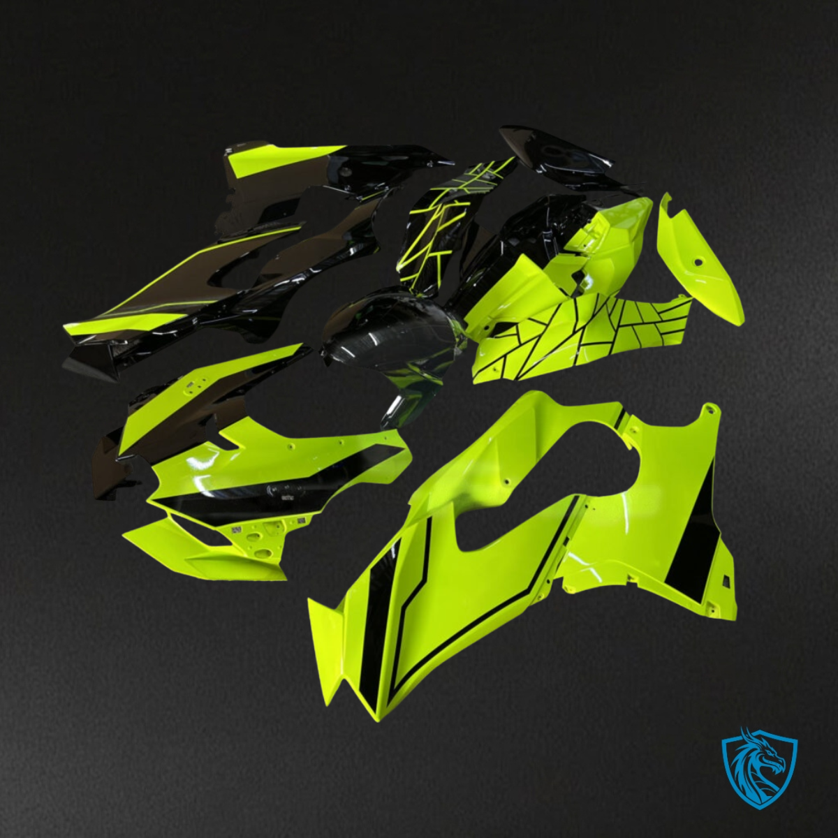 Kawasaki ZX10R (2021-2025) Gloss Black & Green Split Design Fairing Kit - Aftermarket Bodywork