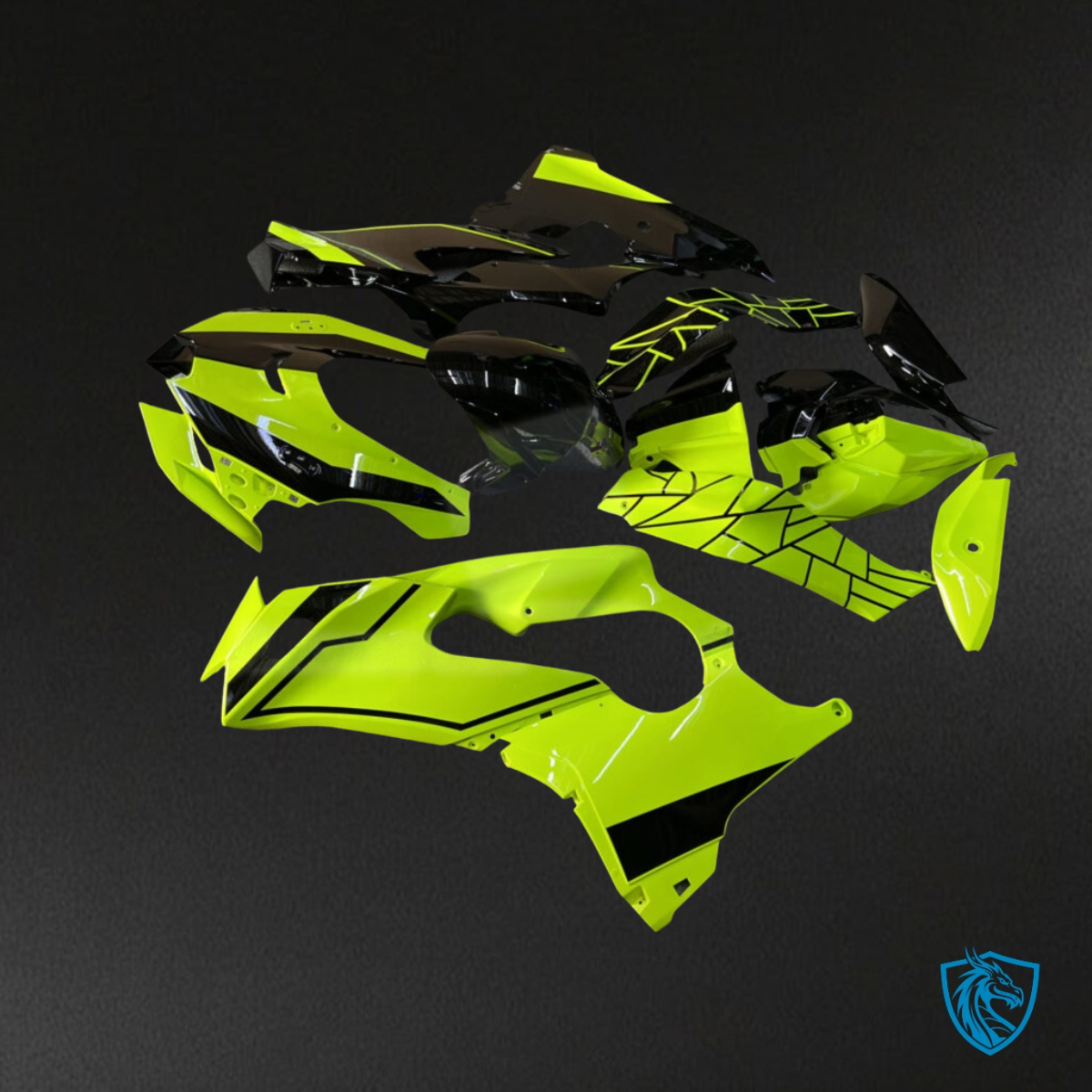 Kawasaki ZX10R (2021-2025) Gloss Black & Green Split Design Fairing Kit - Aftermarket Bodywork