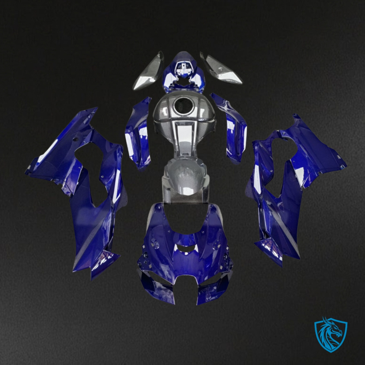 Kawasaki ZX10R (2021-2025) Gloss Blue & Black Carbon Fiber Style - MERGEment Fairings Kit