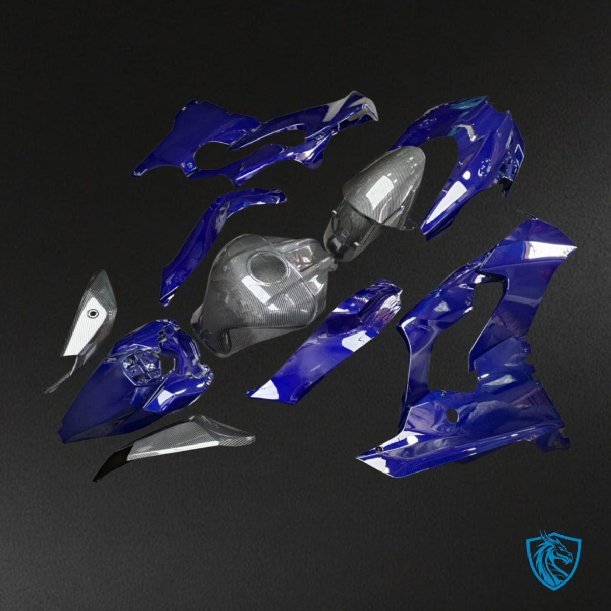 Kawasaki ZX10R (2021-2025) Gloss Blue & Black Carbon Fiber Style - MERGEment Fairings Kit
