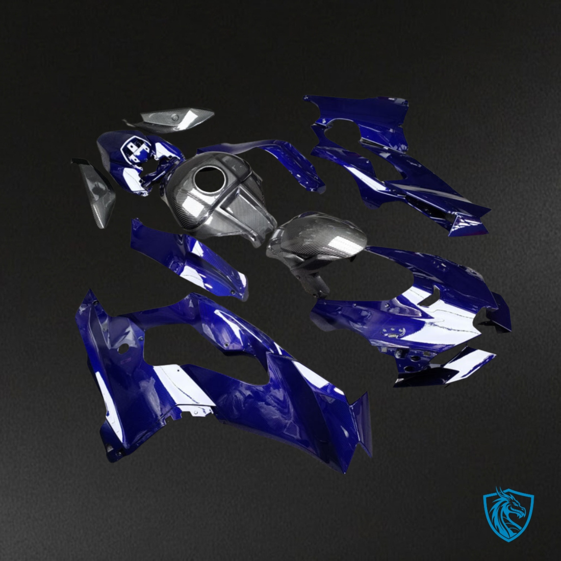 Kawasaki ZX10R (2021-2025) Gloss Blue & Black Carbon Fiber Style - MERGEment Fairings Kit
