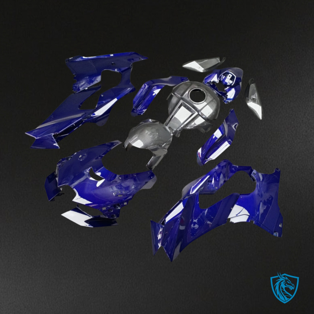 Kawasaki ZX10R (2021-2025) Gloss Blue & Black Carbon Fiber Style - MERGEment Fairings Kit