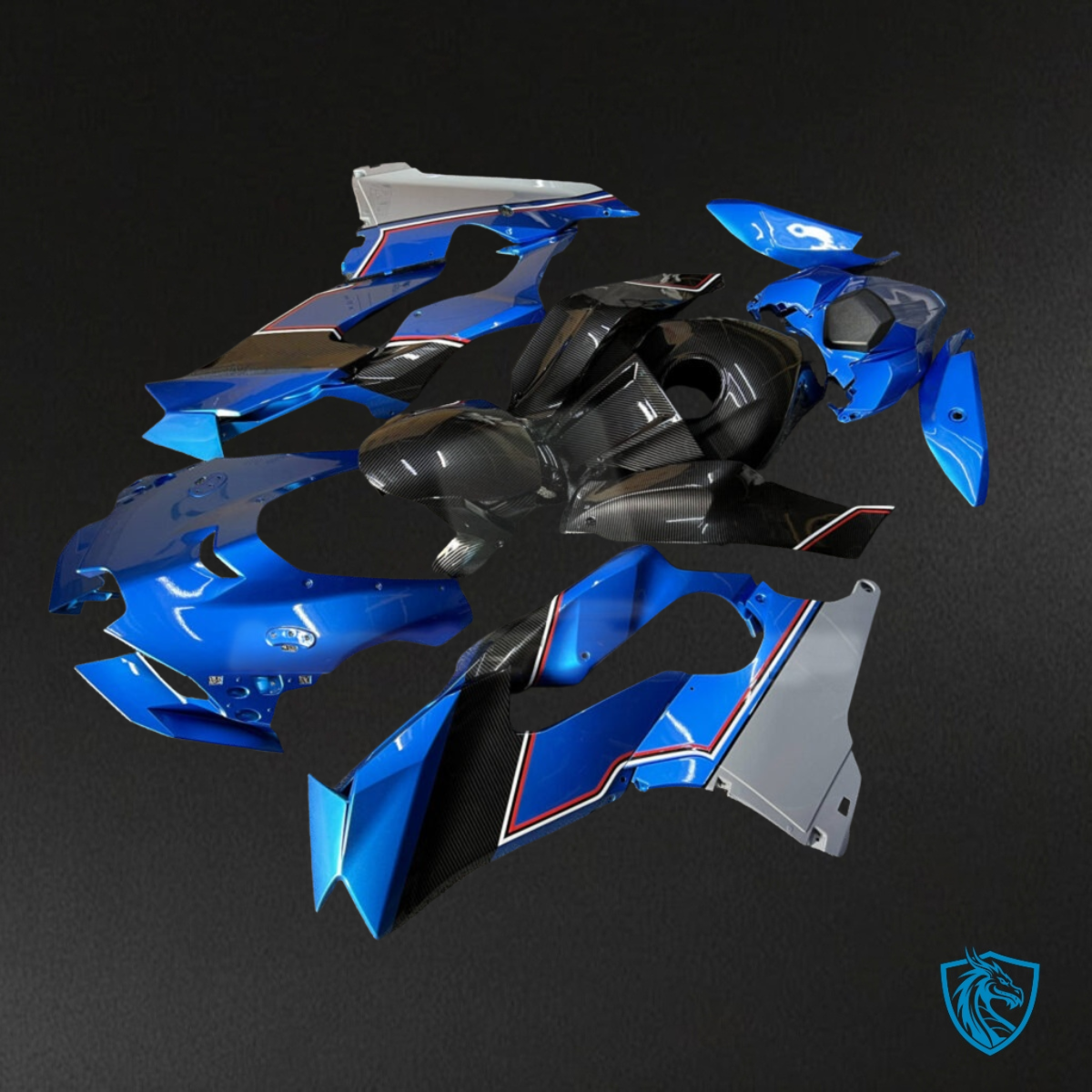 Kawasaki ZX10R (2021-2025) Gloss Black & Blue Carbon Fiber Style - Custom ABS Fairing Kit