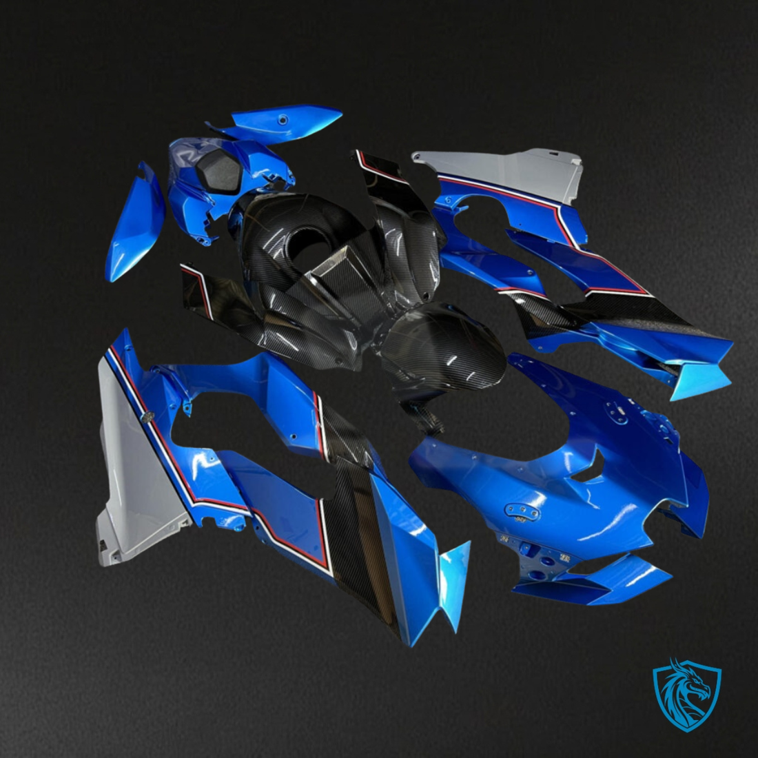 Kawasaki ZX10R (2021-2025) Gloss Black & Blue Carbon Fiber Style - Custom ABS Fairing Kit