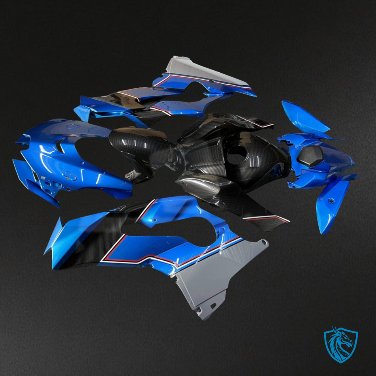 Kawasaki ZX10R (2021-2025) Gloss Black & Blue Carbon Fiber Style - Custom ABS Fairing Kit