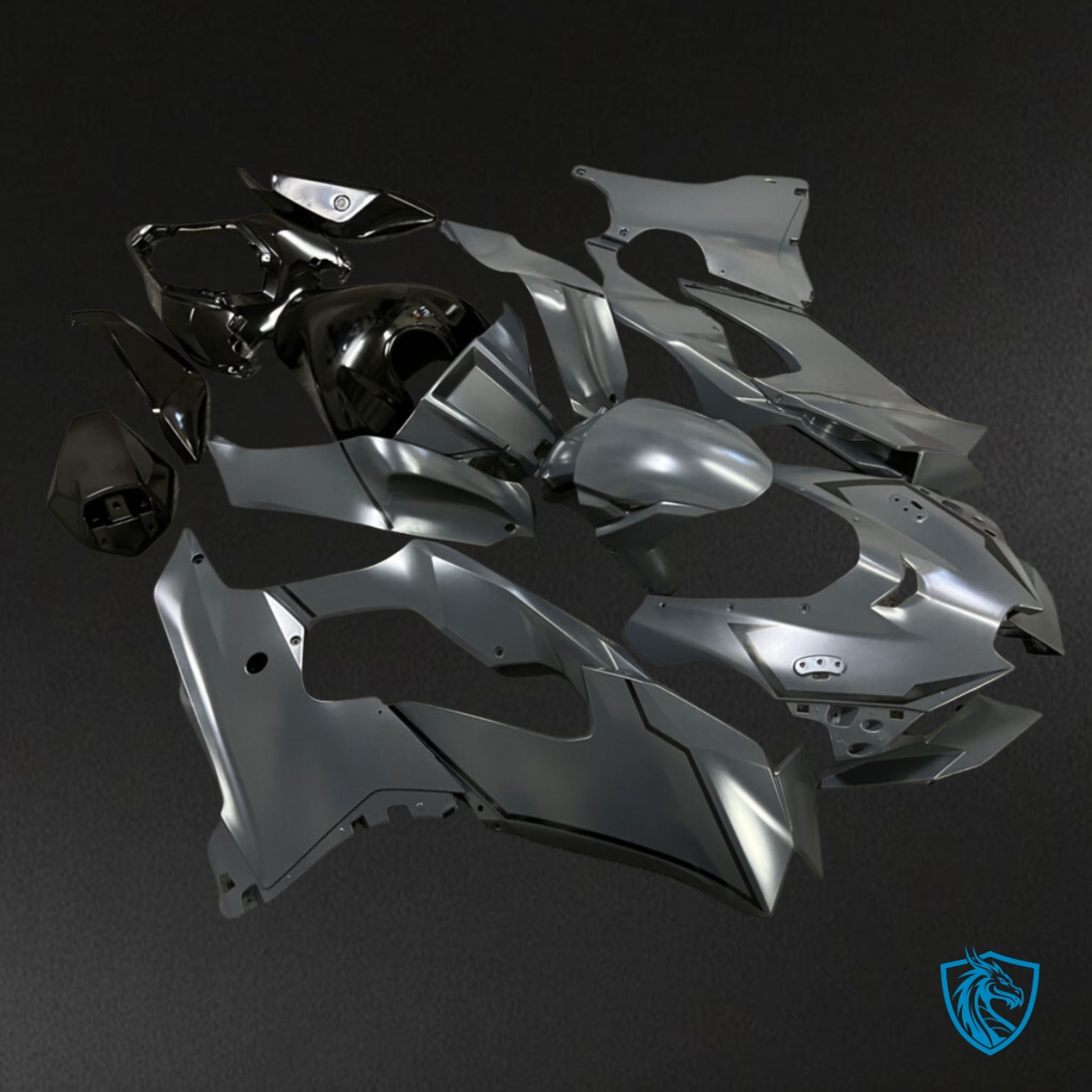 Kawasaki ZX10R (2021-2025) Gloss Gray & Black Fairing Kit - Aftermarket Bodywork