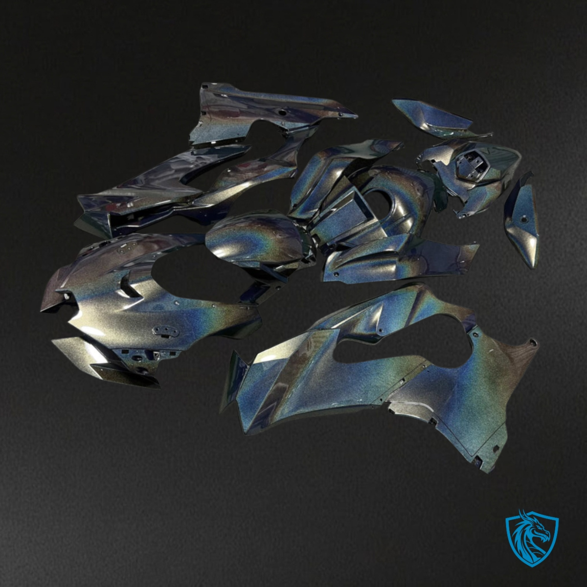 Kawasaki ZX10R (2021-2025) Gloss Metallic Black & Blue Fairing Kit - Aftermarket Bodywork