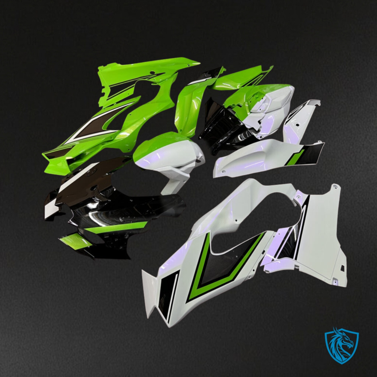 Kawasaki ZX10R (2021-2025) Gloss Pearl Green, Black & White Split Fairing Kit | ABS Bodywork