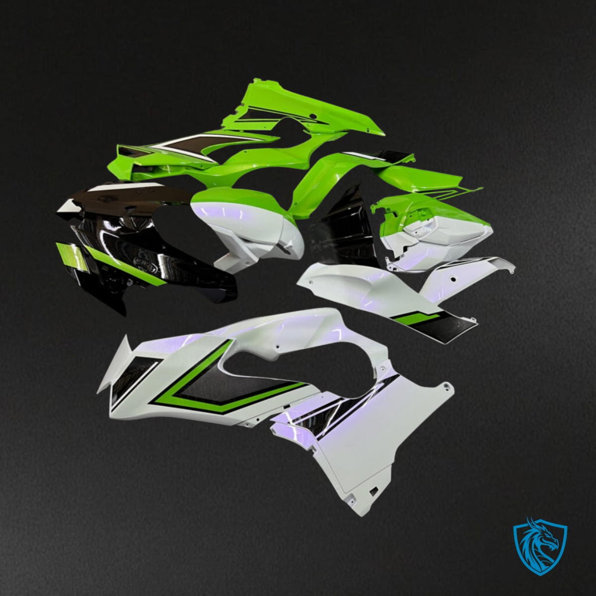 Kawasaki ZX10R (2021-2025) Gloss Pearl Green, Black & White Split Fairing Kit | ABS Bodywork