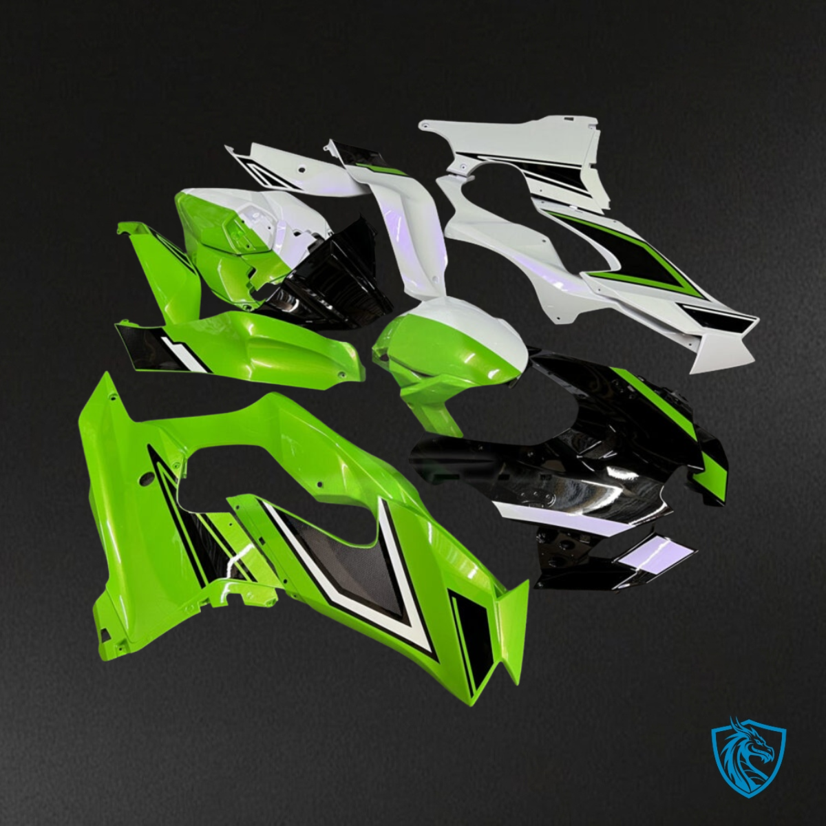 Kawasaki ZX10R (2021-2025) Gloss Pearl Green, Black & White Split Fairing Kit | ABS Bodywork