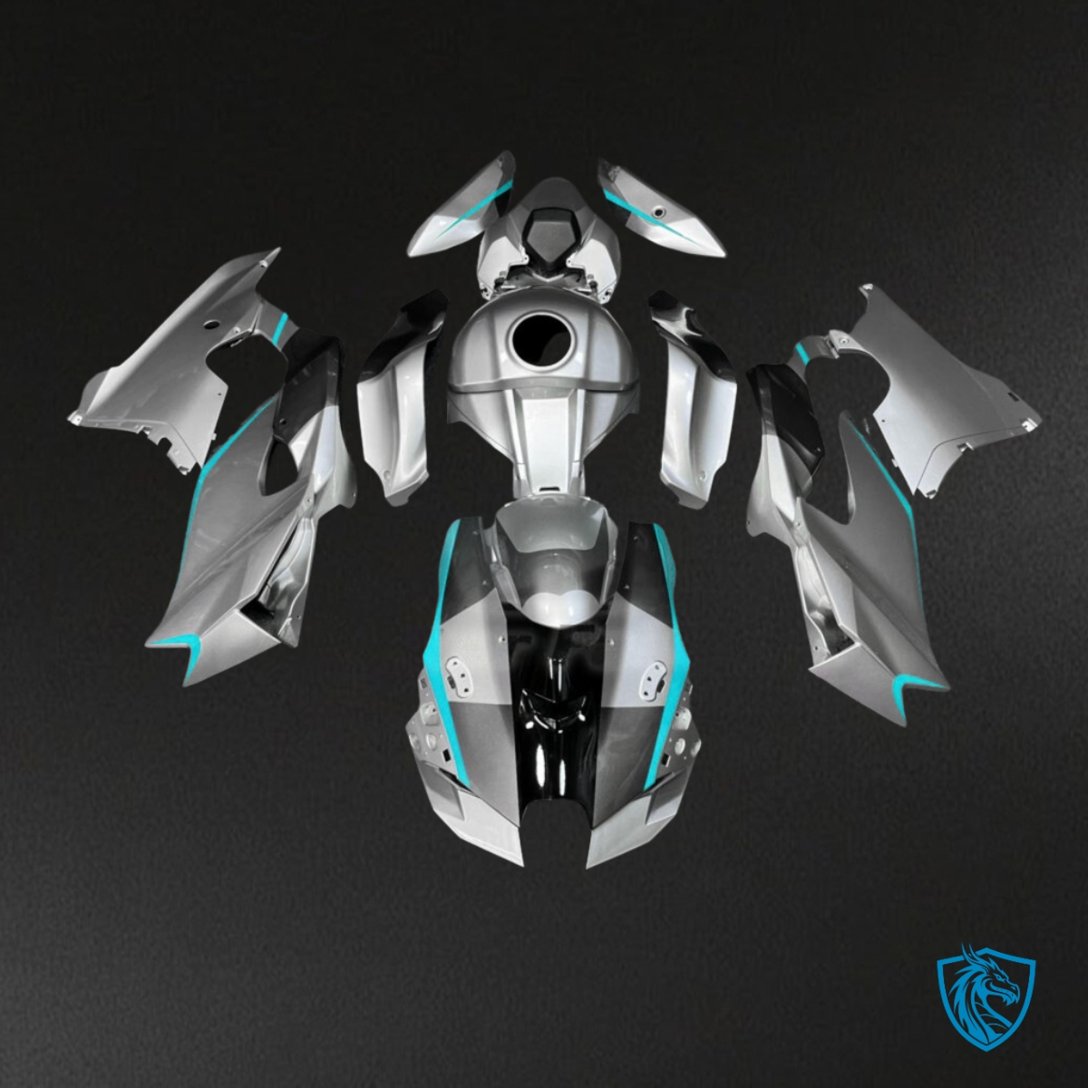Kawasaki ZX10R (2021-2025) Gloss Silver & Aqua Accents - Complete ABS Body Kit