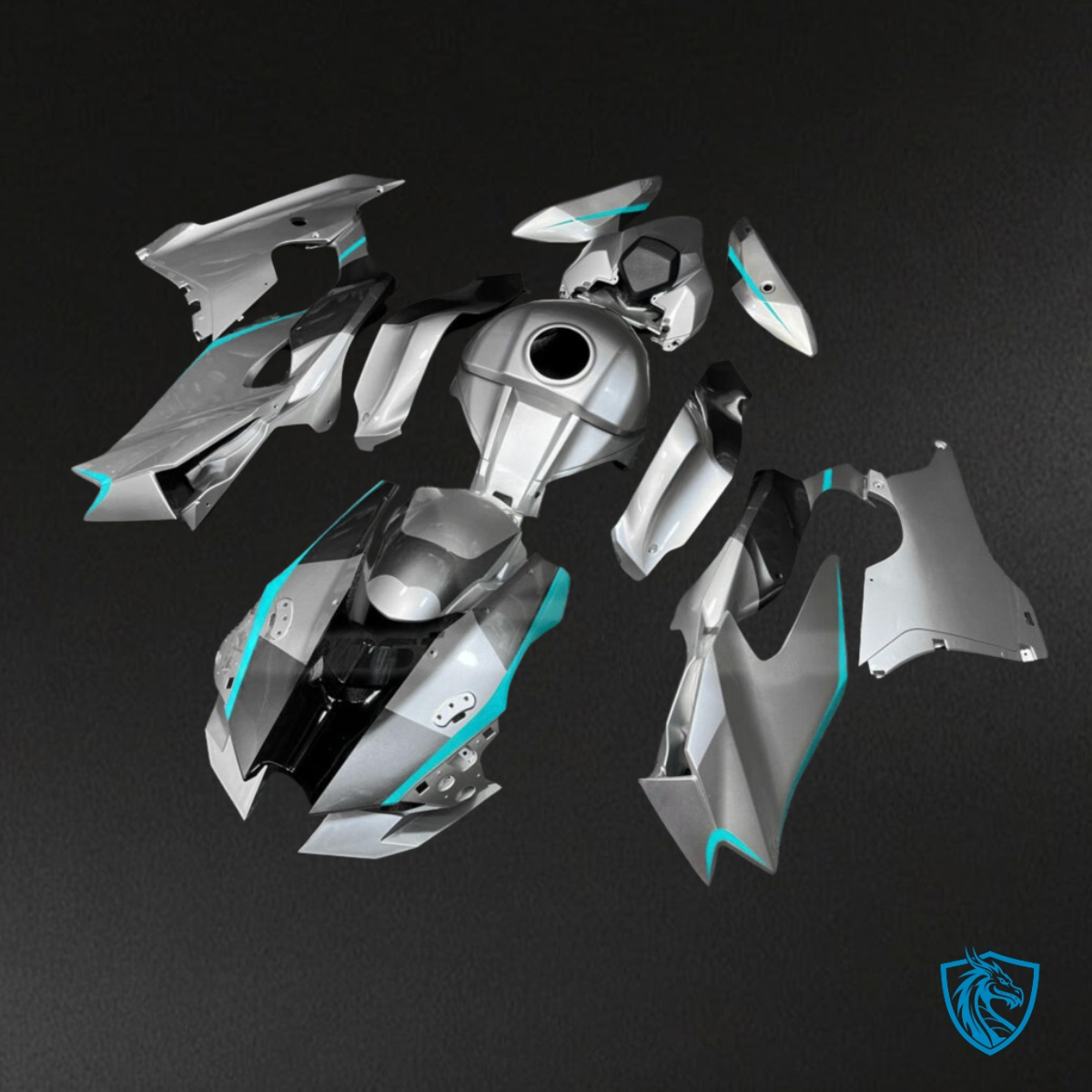 Kawasaki ZX10R (2021-2025) Gloss Silver & Aqua Accents - Complete ABS Body Kit