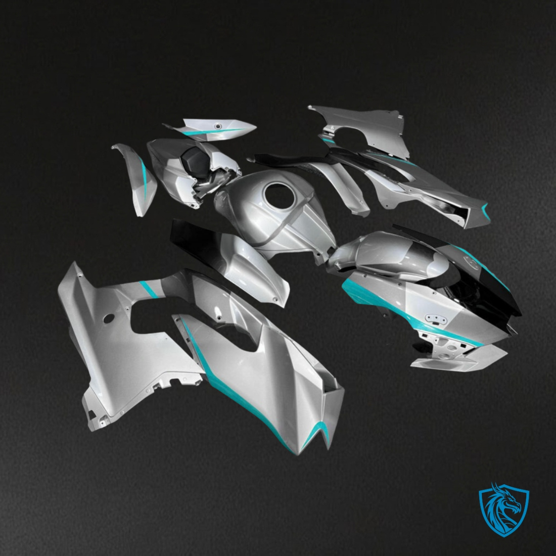 Kawasaki ZX10R (2021-2025) Gloss Silver & Aqua Accents - Complete ABS Body Kit