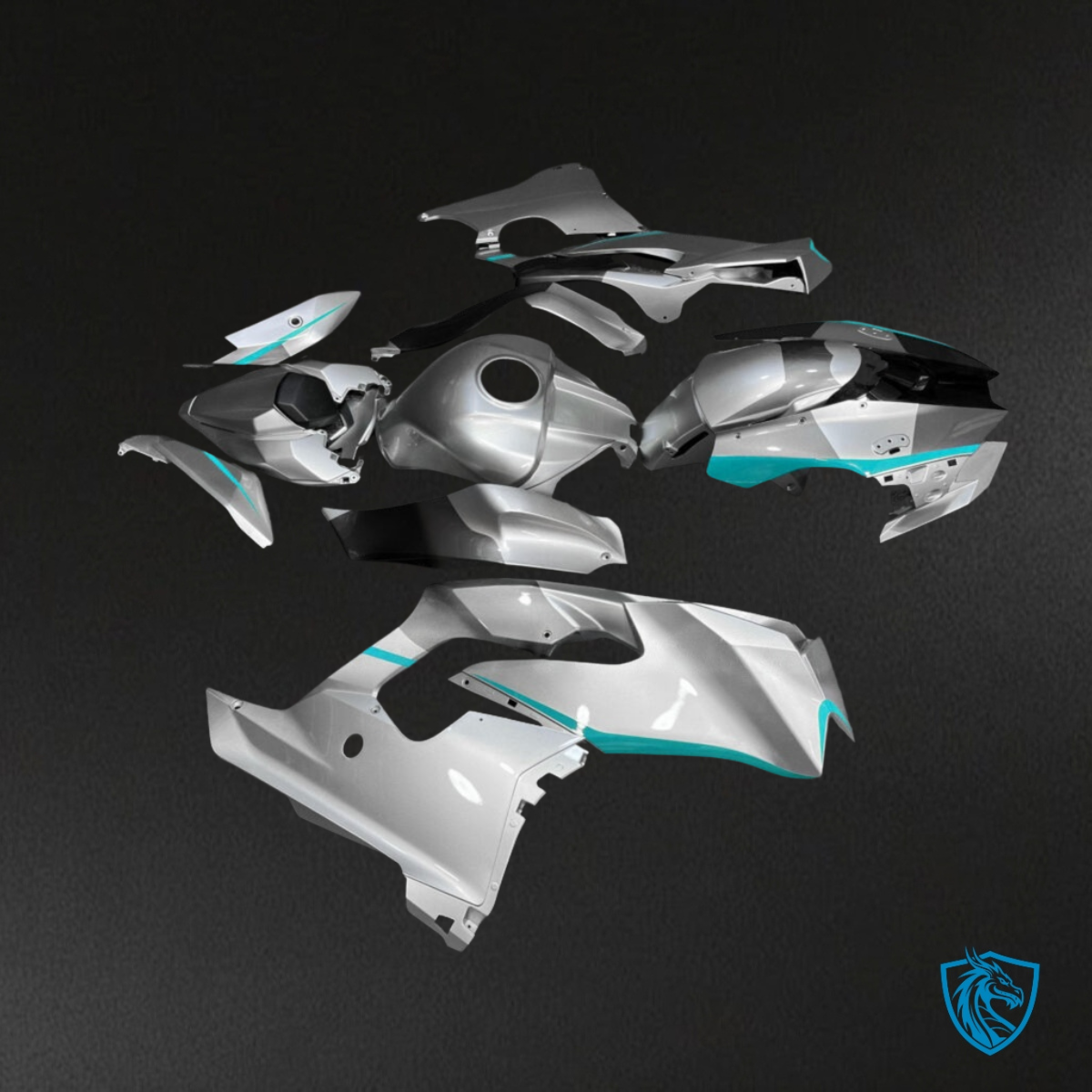Kawasaki ZX10R (2021-2025) Gloss Silver & Aqua Accents - Complete ABS Body Kit