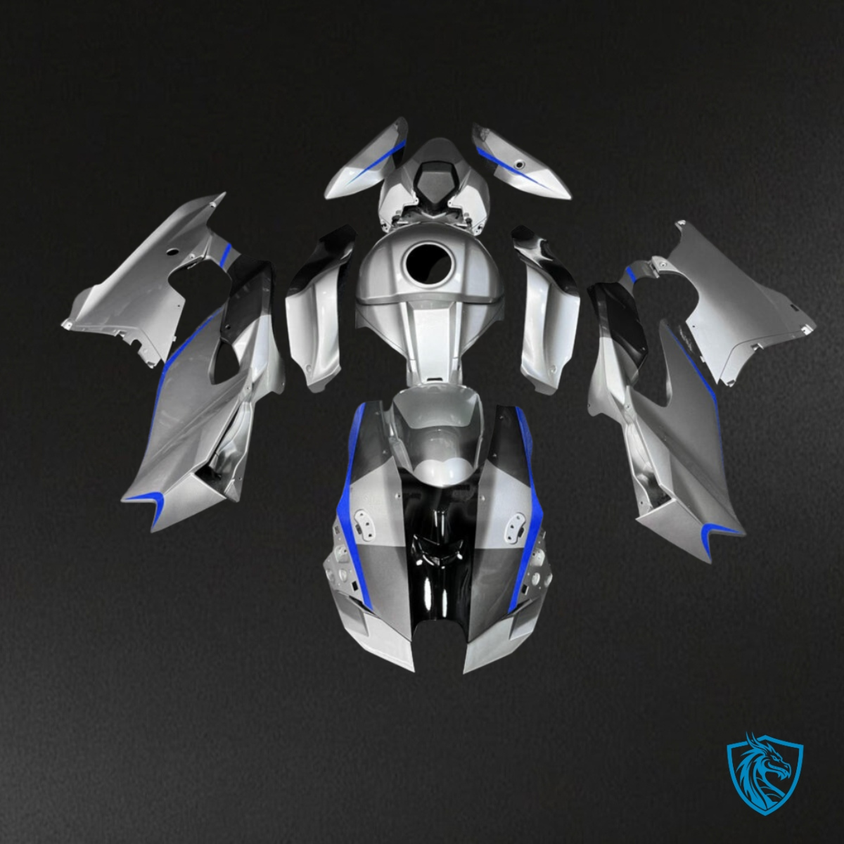 Kawasaki ZX10R (2021-2025) Gloss Silver & Blue Fairing Kit | ABS Bodywork