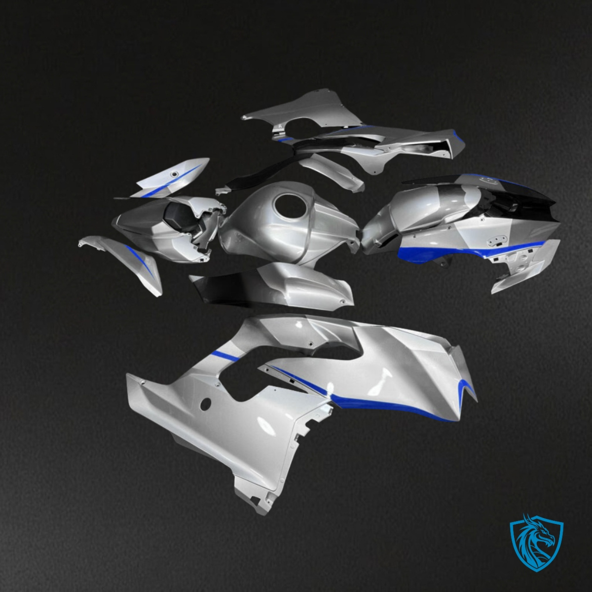 Kawasaki ZX10R (2021-2025) Gloss Silver & Blue Fairing Kit | ABS Bodywork