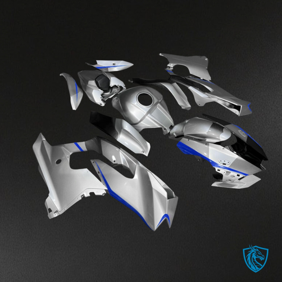 Kawasaki ZX10R (2021-2025) Gloss Silver & Blue Fairing Kit | ABS Bodywork