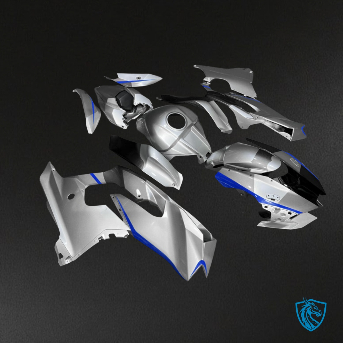 Kawasaki ZX10R (2021-2025) Gloss Silver & Blue Fairing Kit | ABS Bodywork