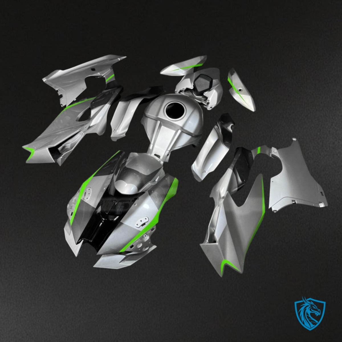 Kawasaki ZX10R (2021-2025) Gloss Silver & Green Accents - MERGEment Motorcycle Fairings Kit