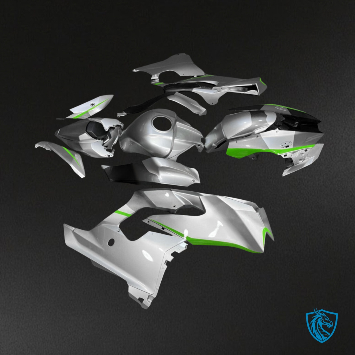 Kawasaki ZX10R (2021-2025) Gloss Silver & Green Accents - MERGEment Motorcycle Fairings Kit